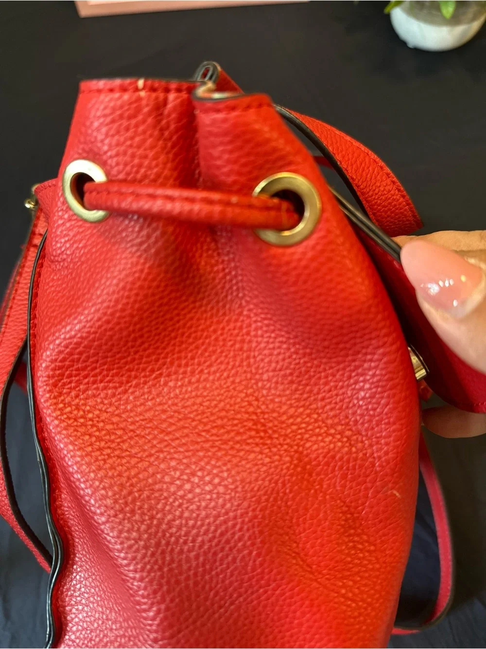 Nanette Lepore Red Pebbled Satchel with Gold Hardware